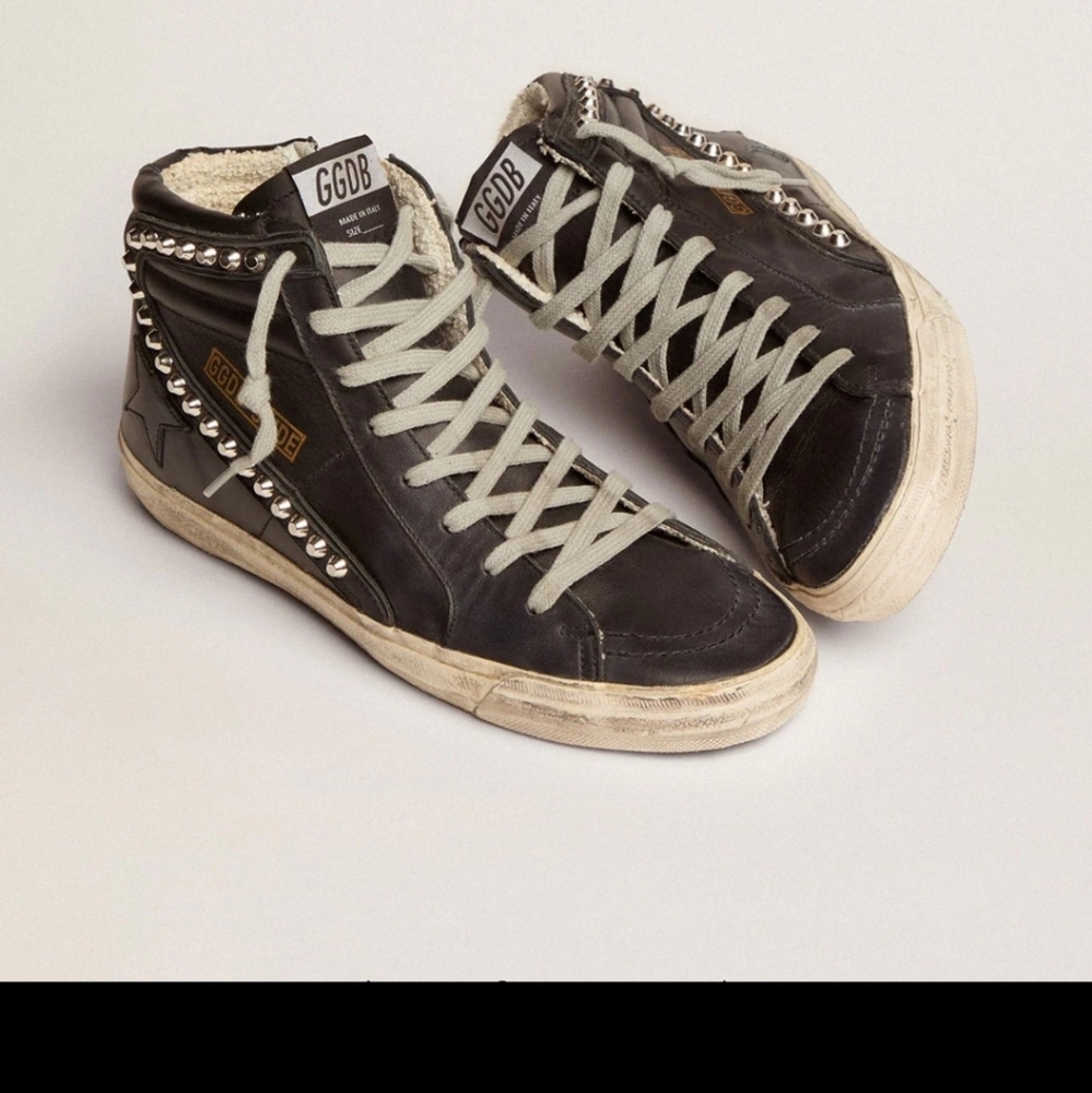 Golden Goose Slide black with studs. Box/ bag. Worn twice, once indoors. Lk new